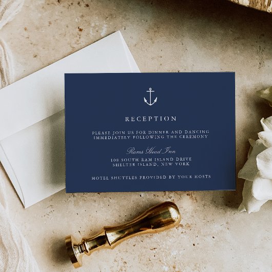 Carte D'accompagnement Ancre bleue marine Nautique Réception de mariage