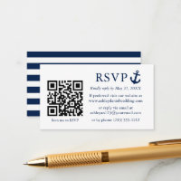 Ancre mariage bleu marine RSVP QR strié