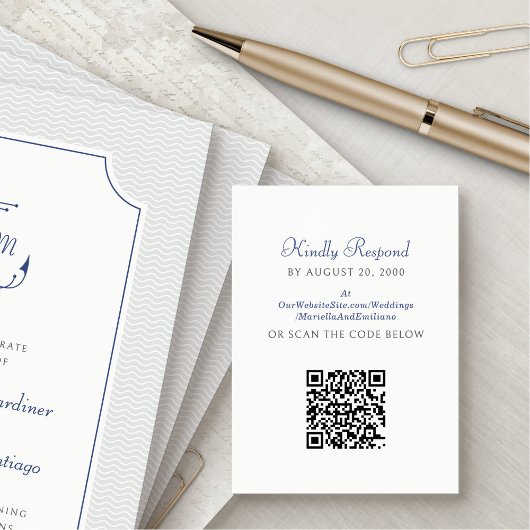 Carte D'accompagnement Ancre Nautique Mariage RSVP QR