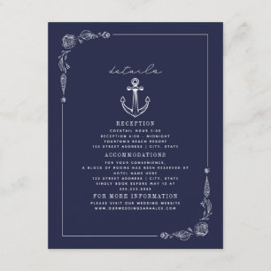 Carte D'accompagnement Ancre rustique Dark Blue Beach Détails du mariage