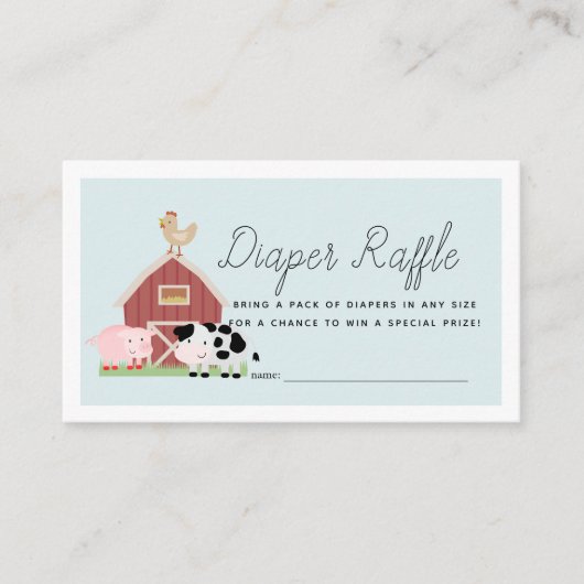 Carte D'accompagnement Animaux de ferme Barnyard Blue Diaper Raffle Ticke (Devant)