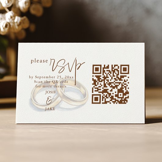 Carte D'accompagnement Anneaux de mariage en or rustiques Code QR RSVP
