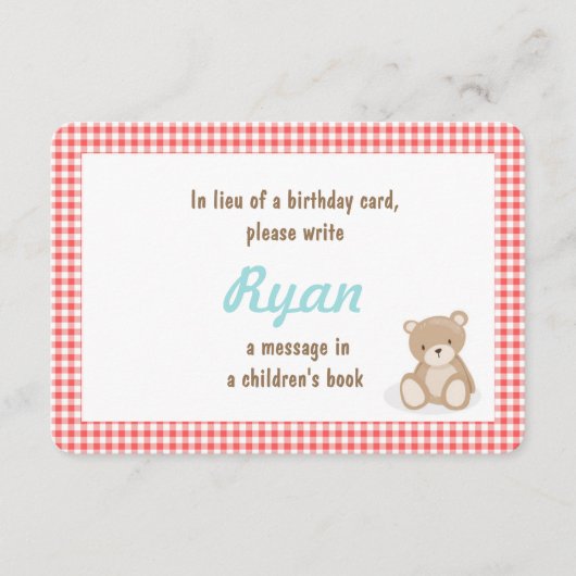 Carte D'accompagnement Anniversaire Apportez un livre Teddy Bear insert c (Devant)