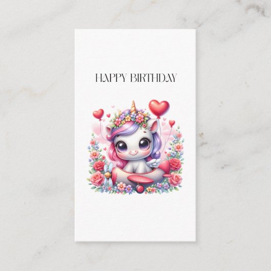 Carte D'accompagnement Anniversaire de Licorne Pilote (Devant)