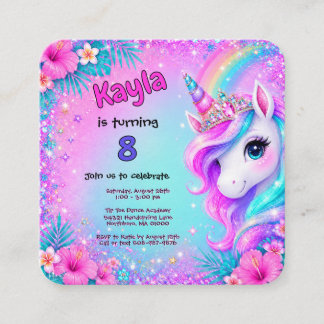 Carte D'accompagnement Anniversaire Licorne Magique Arc-en-Ciel Paillette
