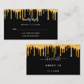 Carte D'accompagnement Anniversaire noir parties scintillant d'or gouttes (Devant / Derrière)