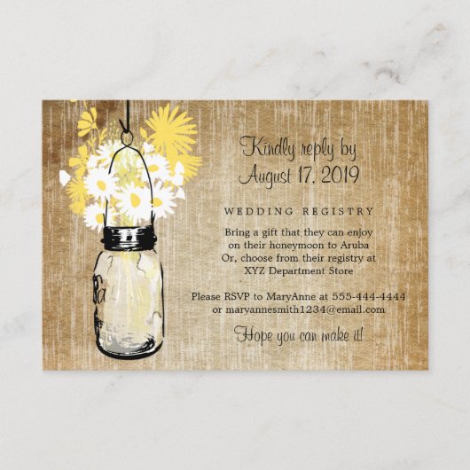 Carte D'accompagnement Antique Rustique Mason Jar Daisies Fleurs sauvages (Devant)