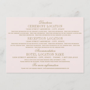 Carte D'accompagnement Antique Vintage Informations de mariage rose pâle