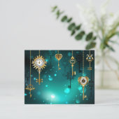 Carte D'accompagnement Antiques clés squelette sur fond vert (Debout devant)