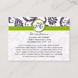 Carte D'accompagnement Apple Green Lapis Purple Mariage damassé Info Cart
