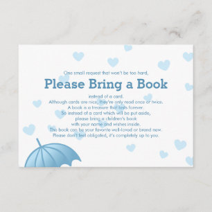 Carte D'accompagnement Apporter un livre Blue Umbrella Hearts Insert Card