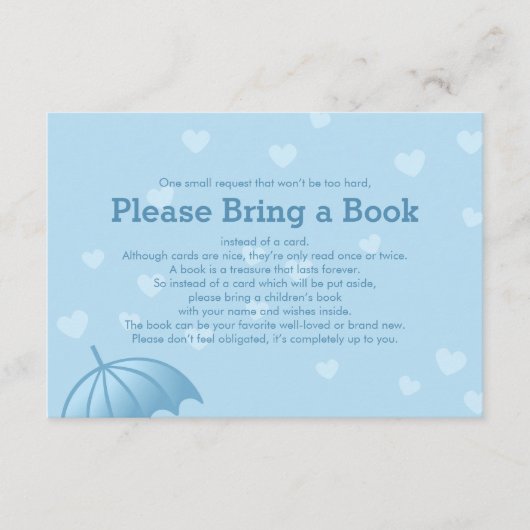 Carte D'accompagnement Apporter un livre Blue Umbrella Hearts Insert Card (Devant)