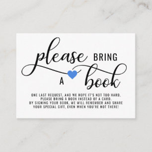 Carte D'accompagnement APPORTEZ UN LIVRE Baby shower de coeur bleu