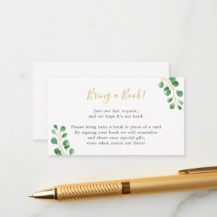 Carte D'accompagnement Apportez un livre baby shower eucalyptus