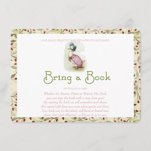 Carte D'accompagnement Apportez un livre, Beatrix Potter, Fleurs rouges,  (Devant)
