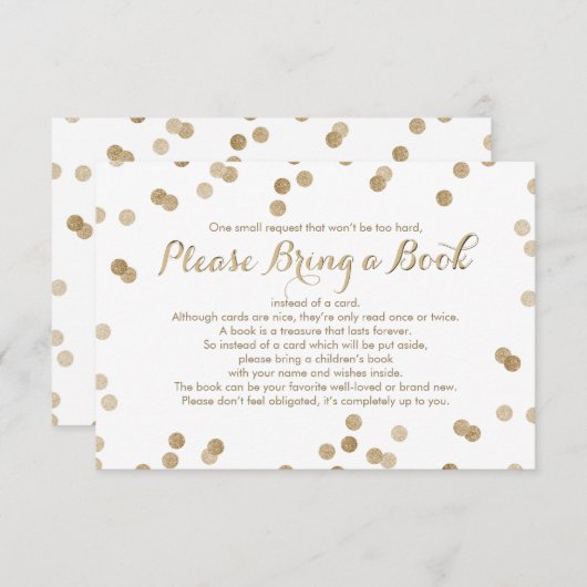 Carte D'accompagnement Apportez un livre Faux Gold Confetti Modern Insert (Devant / Derrière)