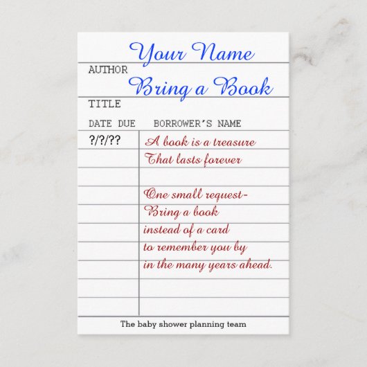 Carte D'accompagnement Apportez une insertion de livre (Devant)