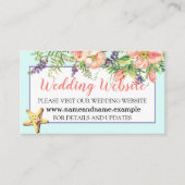 Carte D'accompagnement Aqua Beach Wedding Floral Seashells Pearl Website (Devant)