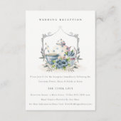 Carte D'accompagnement Aqua Blue floral Teapot Cup Réception de mariage (Devant)