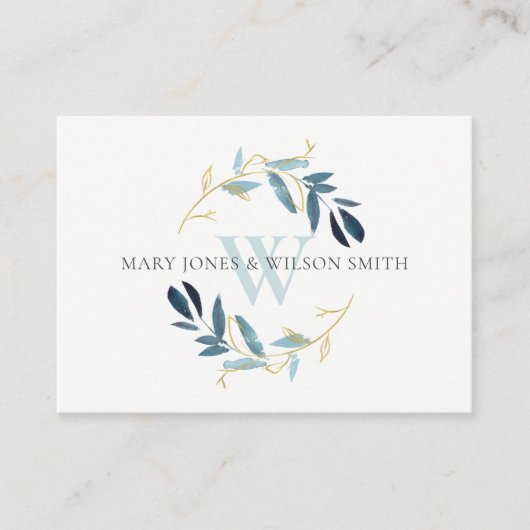 CARTE D'ACCOMPAGNEMENT AQUA BLUE GOLD FOLIAGE WREATH WEDDING WEBSITE (Devant)
