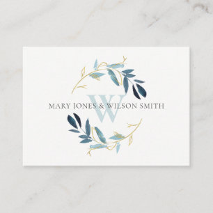 CARTE D'ACCOMPAGNEMENT AQUA BLUE GOLD FOLIAGE WREATH WEDDING WEBSITE