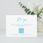 Carte D'accompagnement Aqua Blue Ocean Waves QR code Beach Wedding RSVP (Debout devant)