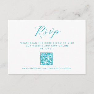 Carte D'accompagnement Aqua Blue Ocean Waves QR code Beach Wedding RSVP