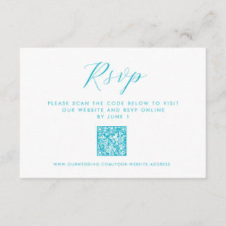 Carte D'accompagnement Aqua Blue Ocean Waves QR code Beach Wedding RSVP