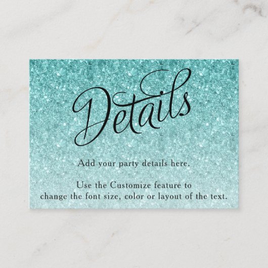 Carte D'accompagnement Aqua Blue Parties scintillant Fancy Script Détail (Devant)