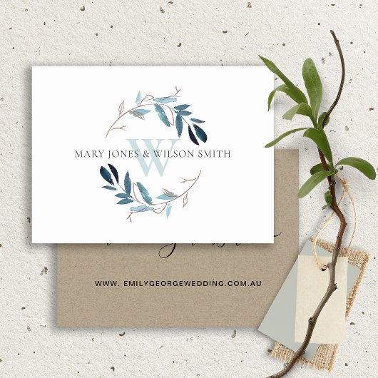 CARTE D'ACCOMPAGNEMENT AQUA BLUE PINK FOLIAGE WREATH WEDDING WEBSITE