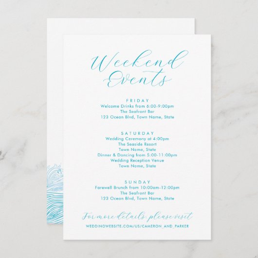 Carte D'accompagnement Aqua Blue Week-end Événements Ocean Waves Beach We (Devant / Derrière)