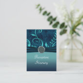 Carte D'accompagnement Aqua et Navy Blue Velvet Mariage Swirl (Debout devant)