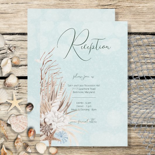 Carte D'accompagnement Aqua Ocean & Shells Réception de mariage moderne