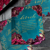 Carte D'accompagnement Aqua Turquoise Merlot Jewel Tone Or Mariage Détail
