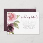Carte D'accompagnement aquarelle à fleurs rose bordeaux détails (Devant / Derrière)
