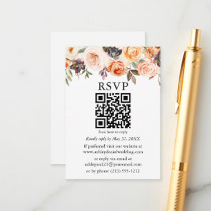 Carte D'accompagnement Aquarelle Automne Floral Mariage QR RSVP