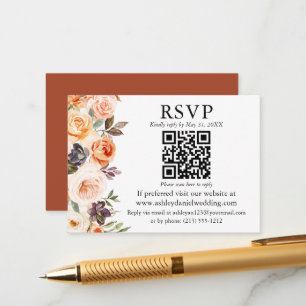 Carte D'accompagnement Aquarelle Automne Floral QR RSVP Terracotta
