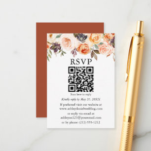 Carte D'accompagnement Aquarelle Automne Floral Terracotta QR RSVP