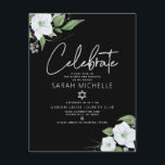 Carte D'accompagnement Aquarelle bat mitzvah noir Argent Script Floral<br><div class="desc">Soyez fier, réjouissez-vous et présentez cette étape importante de votre Bat mitzvah préféré ! Inclure cette encart moderne, brillant et personnalisé pour plus d'informations sur votre événement. Une aquarelle florale chic, étonnante, blanche et fausse parties scintillant argentée, avec typographie de scénario de feuille d'argent et blanc sans serif type chevauche...</div>