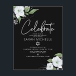 Carte D'accompagnement Aquarelle bat mitzvah noir Argent Script Floral<br><div class="desc">Soyez fier, réjouissez-vous et présentez cette étape importante de votre Bat mitzvah préféré ! Inclure cette encart moderne, brillant et personnalisé pour plus d'informations sur votre événement. Une aquarelle florale chic, étonnante, blanche et fausse parties scintillant argentée, avec typographie de scénario de feuille d'argent et blanc sans serif type chevauche...</div>
