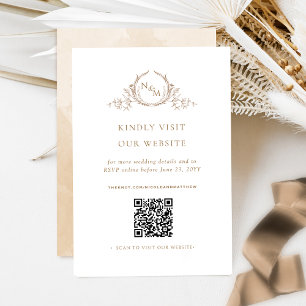 Carte D'accompagnement Aquarelle Beige Monogramme QR Code/RSVP en ligne