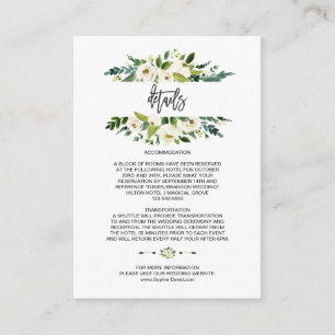 Carte D'accompagnement Aquarelle Blanc Floral Cadre Mariage Détails