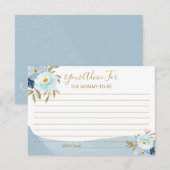 Carte D'accompagnement Aquarelle bleu clair Baby shower Floral Conseils (Devant / Derrière)