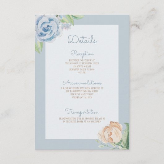 Carte D'accompagnement Aquarelle bleu doux floral esquissé (Devant)