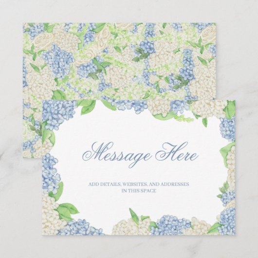 Carte D'accompagnement Aquarelle bleu et blanc Mariage de crête d'Hydrang (Devant / Derrière)