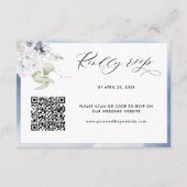 Carte D'accompagnement Aquarelle bleu foncé, Mariage floral QR Code RSVP (Devant)