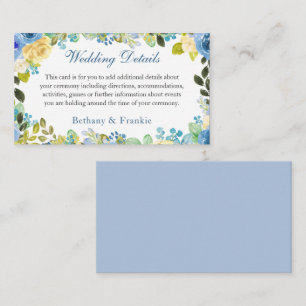Carte D'accompagnement Aquarelle Bleu Jaune Rose Garden Détails de mariag