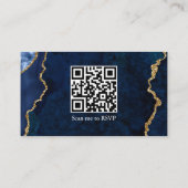 Carte D'accompagnement Aquarelle Bleu Marbre Mariage RSVP QR Retour (Dos)