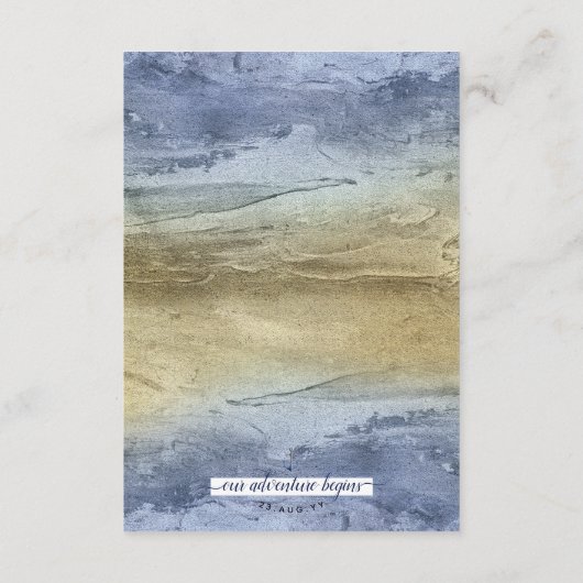 Carte D'accompagnement #Aquarelle bleu marine et or #Détails du Mariage (Dos)