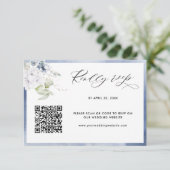 Carte D'accompagnement Aquarelle bleu marine, Mariage floral QR Code RSVP (Debout devant)